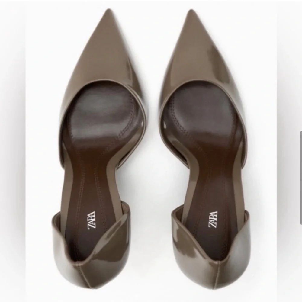 Zara Taupe Pointed Toe High Heel Court Shoes - Picture 6 of 10